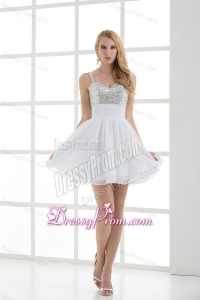 A-line Straps White Sleeveless Beading and Ruching Prom Dress