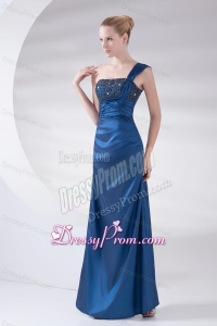 Column Navy Blue Beading and Ruching Beading Taffeta Prom Dress