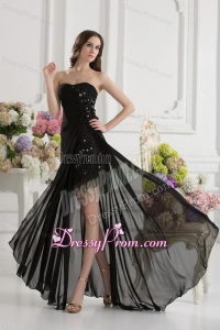 Column Sweetheart Chiffon Beading Appliques High Slit Black Prom Dress
