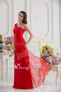 Empire One Shoulder Chiffon Ruching Floor-length Prom Dress in Red