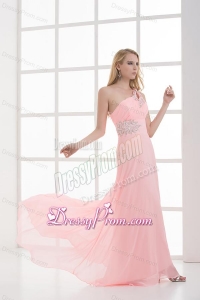 Empire One Shoulder Floor-length Chiffon Light Pink Prom Dress