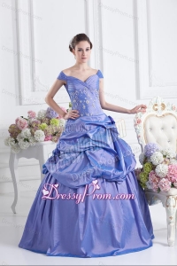 Blue Off The Shoulder Pick-ups Purple Quinceanera Dress with Beading