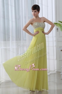 Empire Beading Sweetheart Beading Pleats Yellow Prom Dress