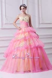 Pretty Ball Gown Strapless Beading and Appliques Hot Pink Quinceanera Dress With Zipper Up