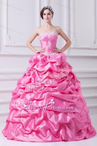 Pretty Rose Pink Strapless Appliques 2014 Quinceanera Dress with Appliques