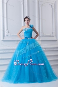 Princess One Shoulder Appliques Sky Blue 2014 Quinceanera Dress