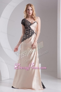 Column Champagne One Shoulder Beading Appliques Taffeta Prom Dress