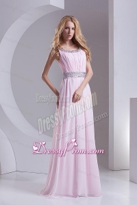 Empire Scoop Chiffon Beading Ruching Baby Pink Prom Dress