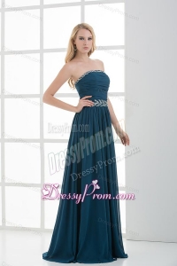 Empire Strapless Beading Blue Floor-length Chiffon Prom Dress