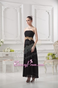 Empire Strapless Belt Black Ruching Ankle-length Prom Dress