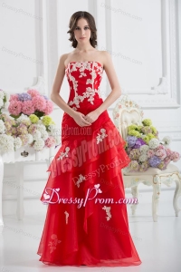A-line Strapless Appliques Ruffled Layers Prom Dress