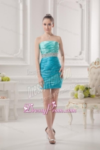 Column Strapless Beading and Ruching Taffeta Prom Dress