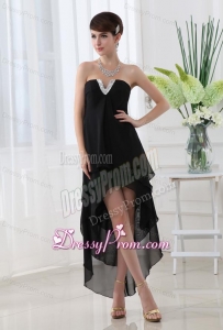 Empire Black Prom Dress with Strapless High-low Chiffon