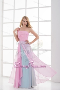 Empire One Shoulder Baby Pink and Blue Chiffon Ruching Prom Dress