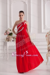 Empire One Shoulder Floor-length Beading Red Prom Dress