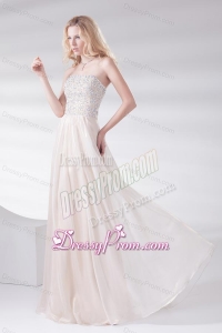 Empire Strapless Sleeveless Beading and Ruching Lace-up Champagne Prom Dress