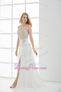 High Slit Sweetheart Beading and Ruching Floor-length Prom Dress