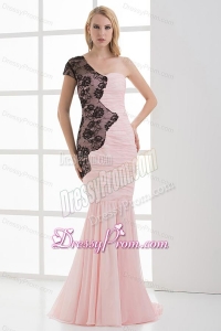 Mermaid Sweetheart Ruching Chiffon Lace Light Pink Prom Dress