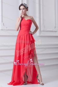 One Shoulder Asymmetrical Prom Dress with Ruching and Beading