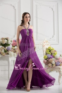 Purple Empire Halter Top Beading Ruching Chiffon Prom Dress