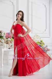 Sweetheart Empire Ruching Chiffon Prom Dress in Red