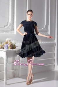 Bateau Knee-length A-line Cap Sleeves Prom Dress