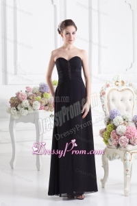 Black Empire Floor-length Prom Dress with Beading and Ruching