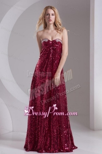 Empire Burgundy Sweetheart Beading Sequins Floor-length Prom Dress