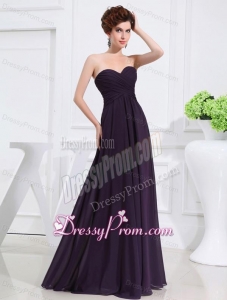 Empire Chiffon Ruching Strapless Dark purple Floor-length Prom Dress