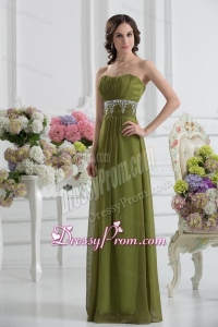 Empire Strapless Chiffon Beading Ruching Olive Green Prom Dress