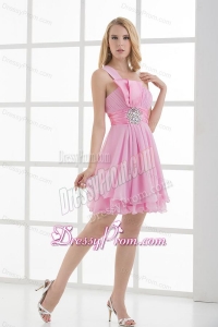 One Shoulder A-line Beading and Ruching Chiffon Prom Dress