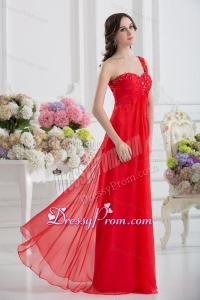 Sweetheart One Shoulder Empire Beading Red Prom Dress