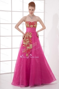 A-line Chiffon Floor-length Hot Pink Appliques Belt Prom Dress