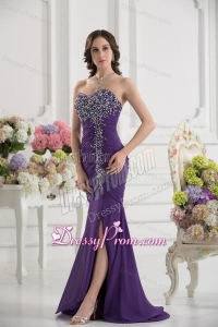 Mermaid Sweetheart Chiffon Beading Ruching Purple Prom Dress