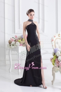 2014 Black Halter Top Empire Prom Dress with Beading