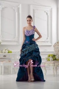 One Shoulder Sweetheart Pick-ups Beading Navy Blue Prom Dress