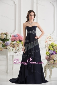 A-line Sweetheart Chiffon Beading Ruching Black Prom Dress