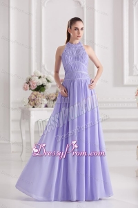 Empire Halter Top Floor-length Ruching Lavender Prom Dress