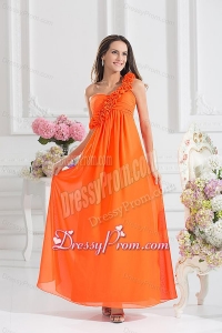 Empire Ruching Hand Make Flowers Orange Red Prom Dress