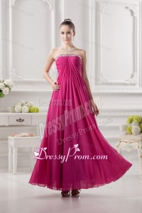 Empire Strapless Ankle-length Beading Chiffon Hot Pink Prom Dress