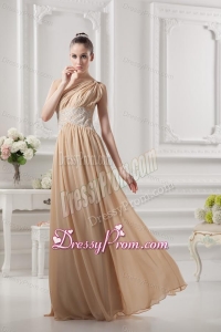 One Shoulder Ruching and Appliques Chiffon Prom Dress