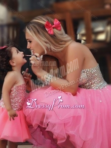2016 Most Popular Knee Length Prom Dress with Beading and New Style Beaded Little Girl Dress with Strapless