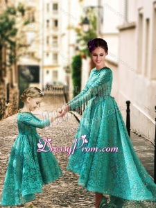 Elegant Long Sleeves Prom Dress with Lace and Modest High Low Little Girl Dress with Half Sleeves