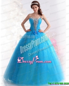 2015 Pretty Blue Quinceanera Dresses with Rhinestones and Bowknot