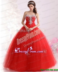 2015 Pretty Sweetheart Red Sweet Sixteen Dresses with Rhinestones