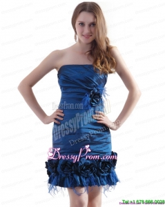 2015 Elegant Ruching Strapless Prom Dresses with Hand Made Flowers