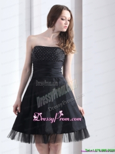 2015 Romantic Strapless Black Prom Dress with Ruching and Beading