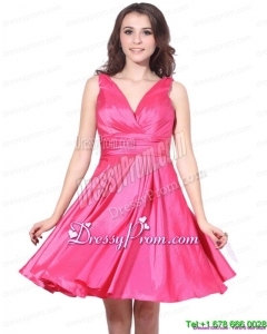 2015 Wonderful V Neck Short Prom Dress with Ruching