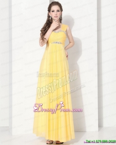 2015 Cheap Floor Length Prom Dresses with Ruching and Beading