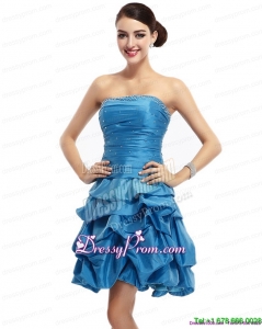 Cheap Baby Blue Strapless Prom Dresses with Pick Ups and Beading